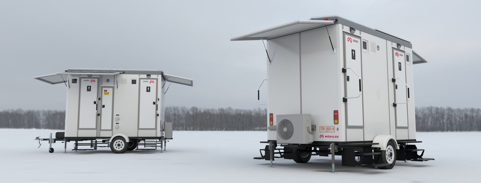 Baños móviles TB 350-4 en una faena con nieve (imagen referencial)